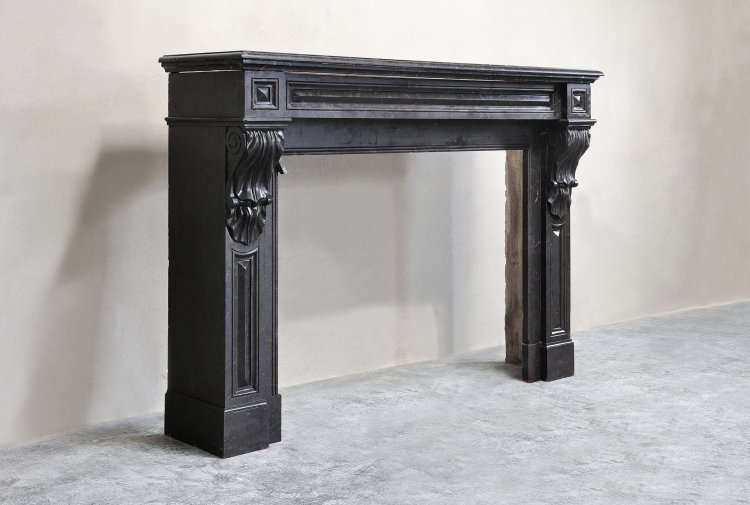 Nero Marquina marble fireplace