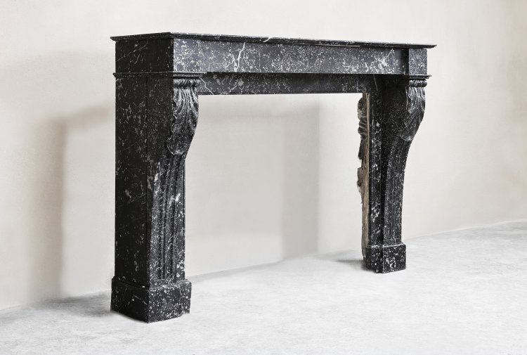 black marble fireplace