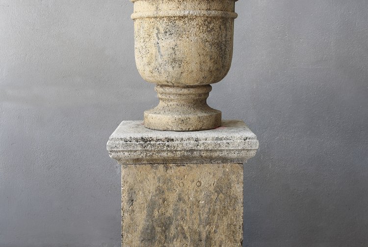 old set of french limestone vases