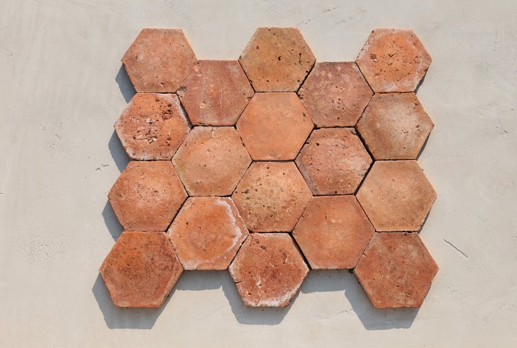salmon/orange hexagonal tiles