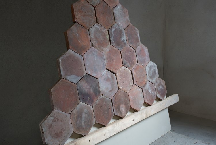 salmon/orange hexagonal tiles