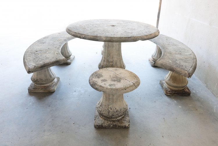 table, bank and stool set