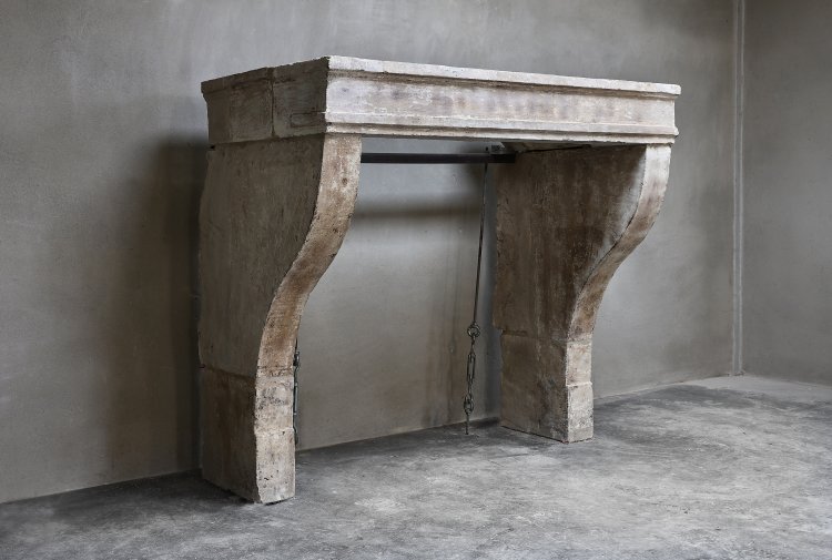 french fireplace of limestone