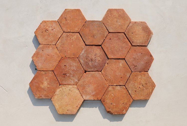 salmon/orange hexagonal tiles